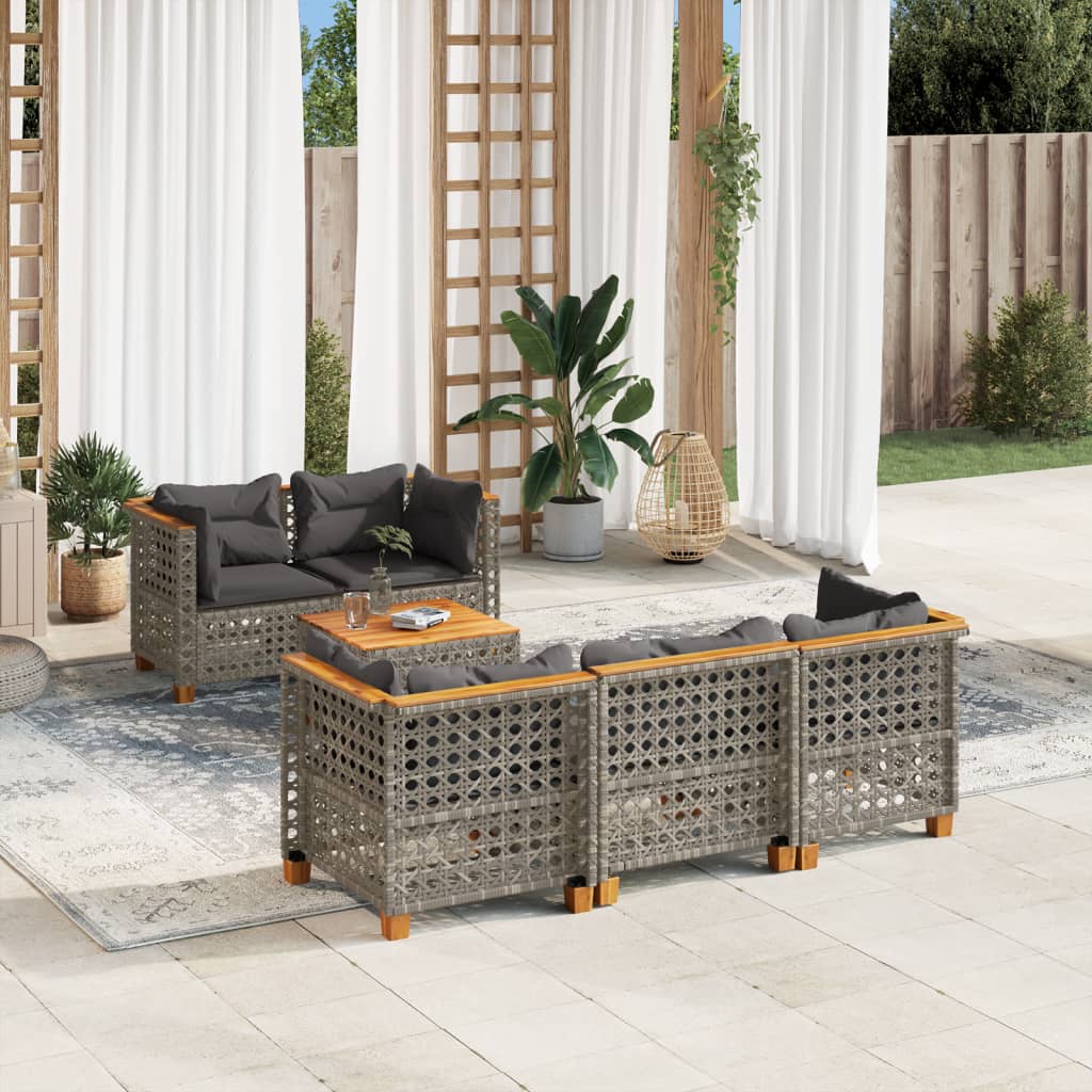 6 Piece Garden Sofa Set with Cushions Grey Poly Rattan