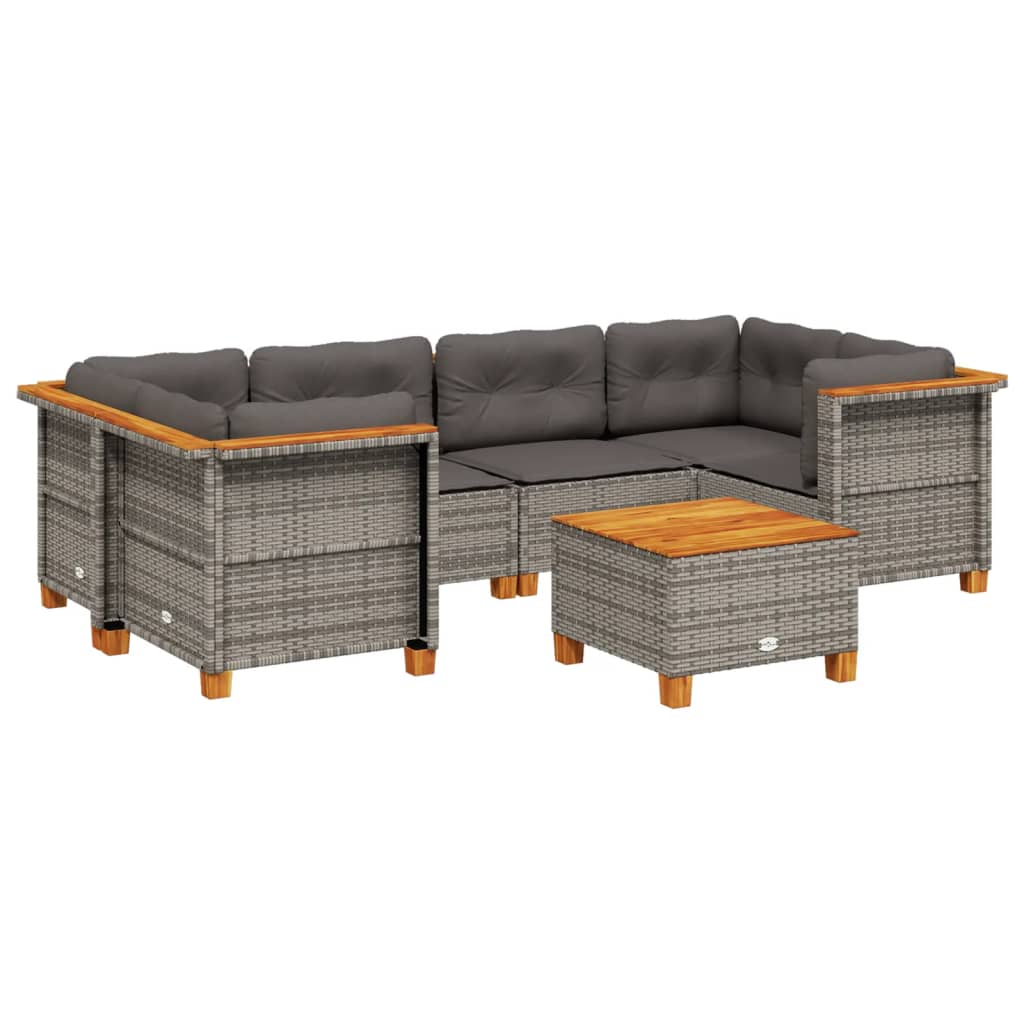7 Piece Garden Sofa Set with Cushions Grey Poly Rattan