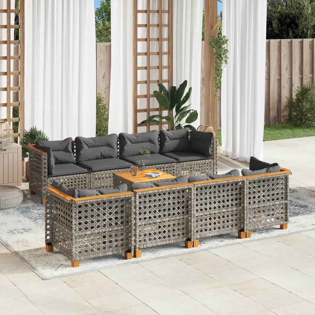 9 Piece Garden Sofa Set with Cushions Grey Poly Rattan