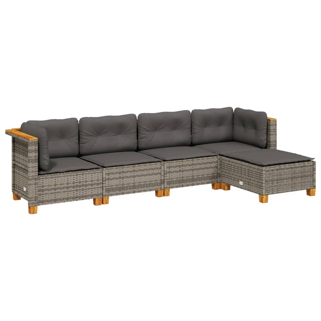 5 Piece Garden Sofa Set with Cushions Grey Poly Rattan
