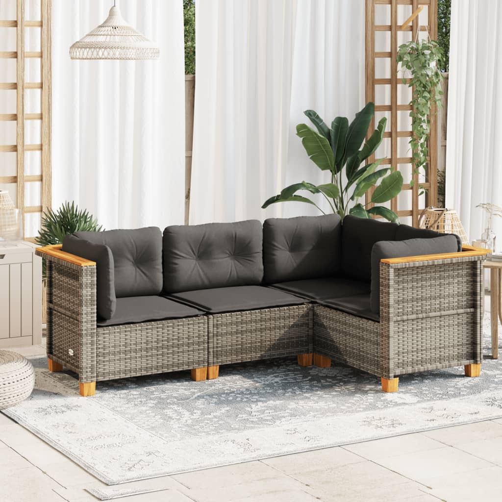 4 Piece Garden Sofa Set with Cushions Grey Poly Rattan