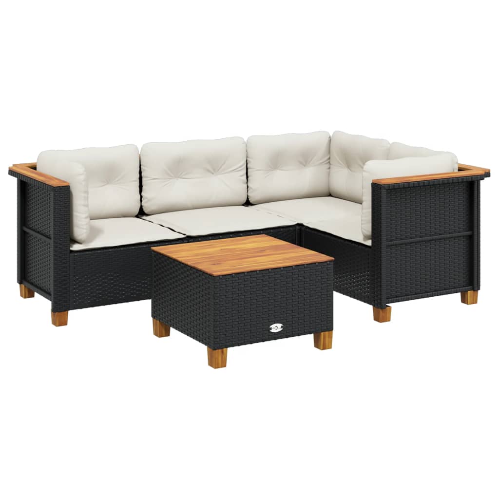 5 Piece Garden Sofa Set with Cushions Black Poly Rattan