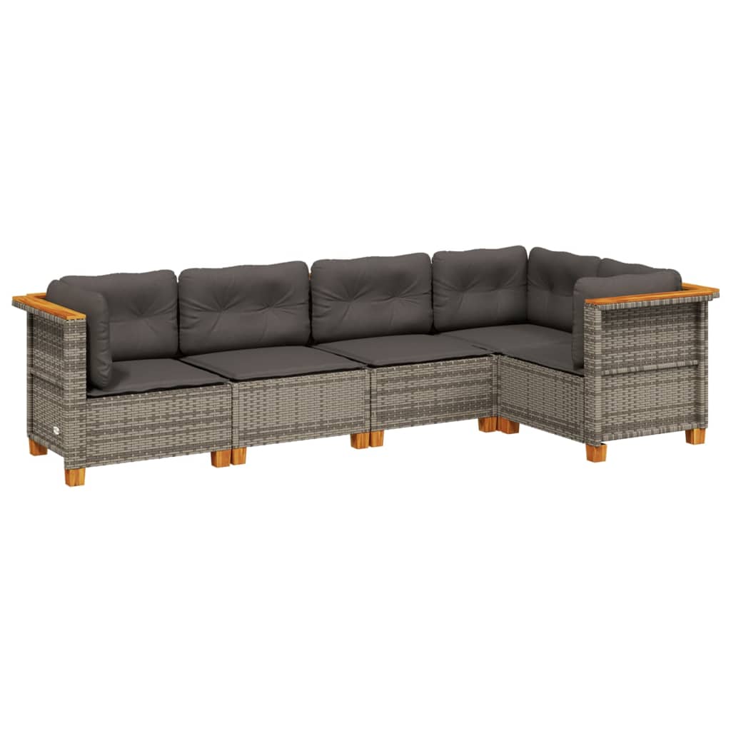 5 Piece Garden Sofa Set with Cushions Grey Poly Rattan