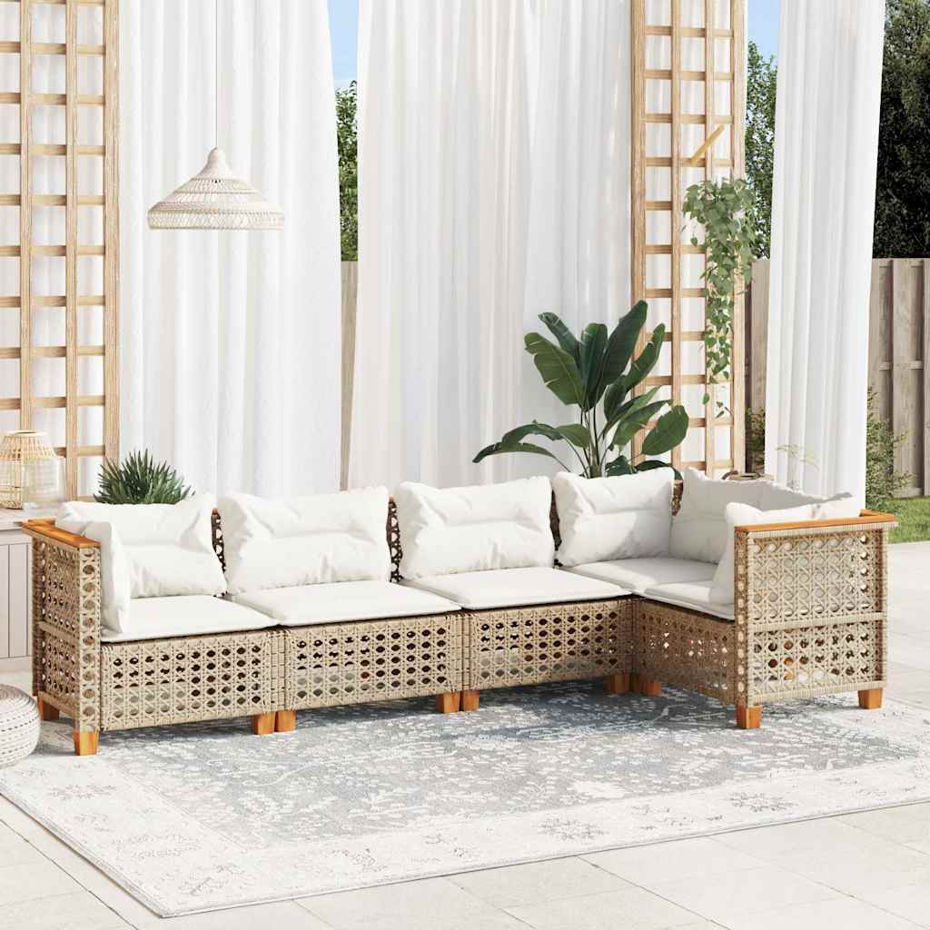 5 Piece Garden Sofa Set with Cushions Beige Poly Rattan
