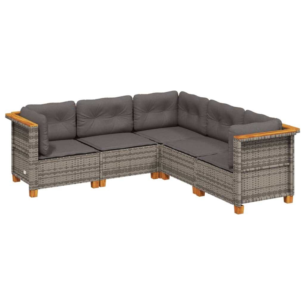 5 Piece Garden Sofa Set with Cushions Grey Poly Rattan