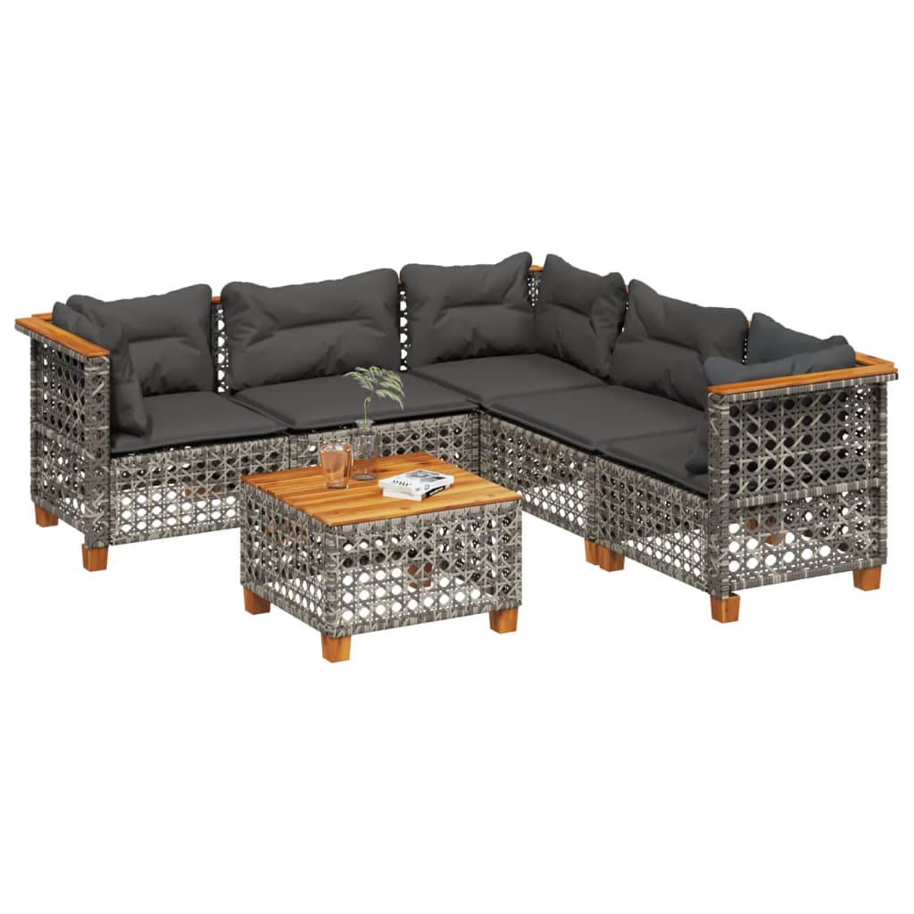 6 Piece Garden Sofa Set with Cushions Grey Poly Rattan