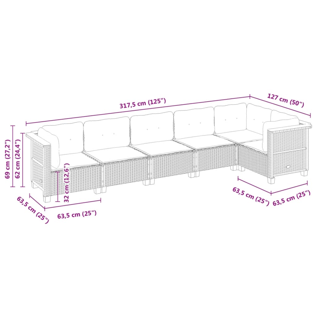 6 Piece Garden Sofa Set with Cushions Grey Poly Rattan