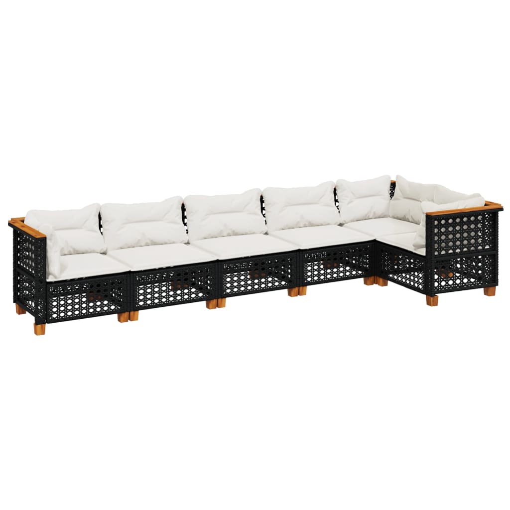 6 Piece Garden Sofa Set with Cushions Black Poly Rattan