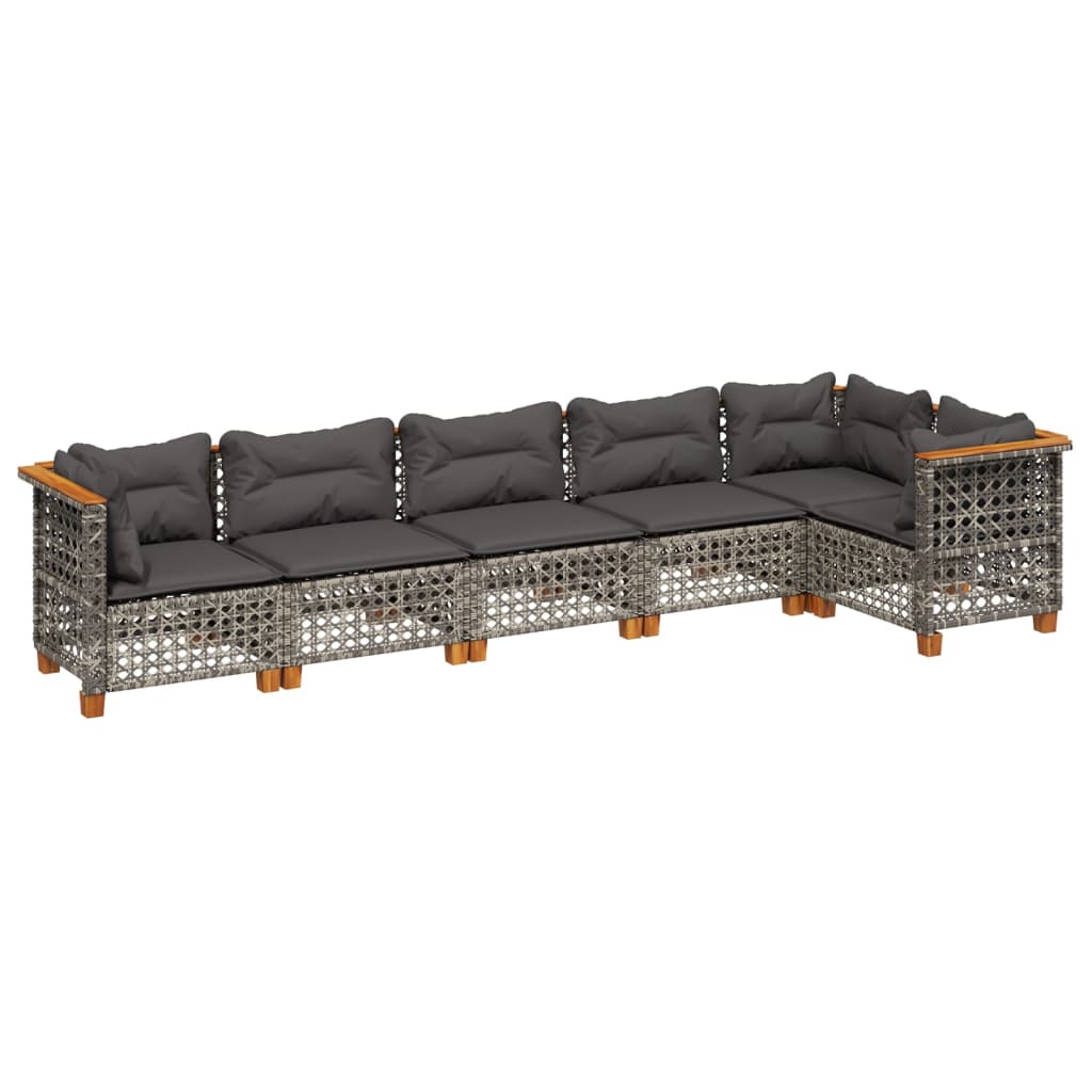 6 Piece Garden Sofa Set with Cushions Grey Poly Rattan