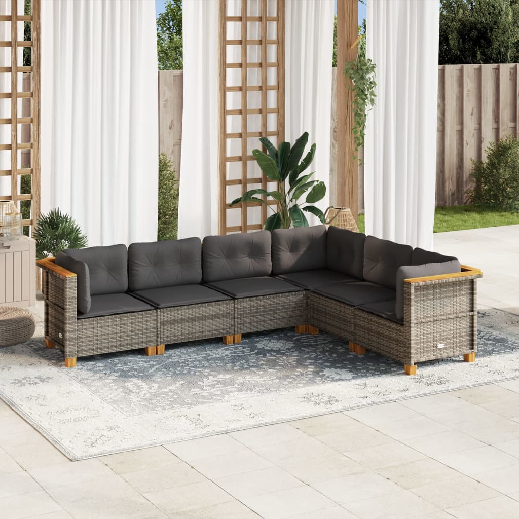6 Piece Garden Sofa Set with Cushions Grey Poly Rattan