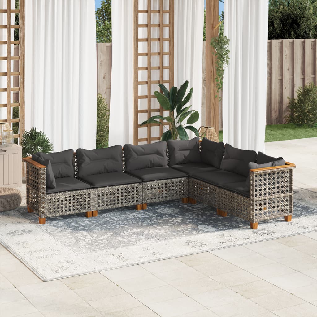 6 Piece Garden Sofa Set with Cushions Grey Poly Rattan
