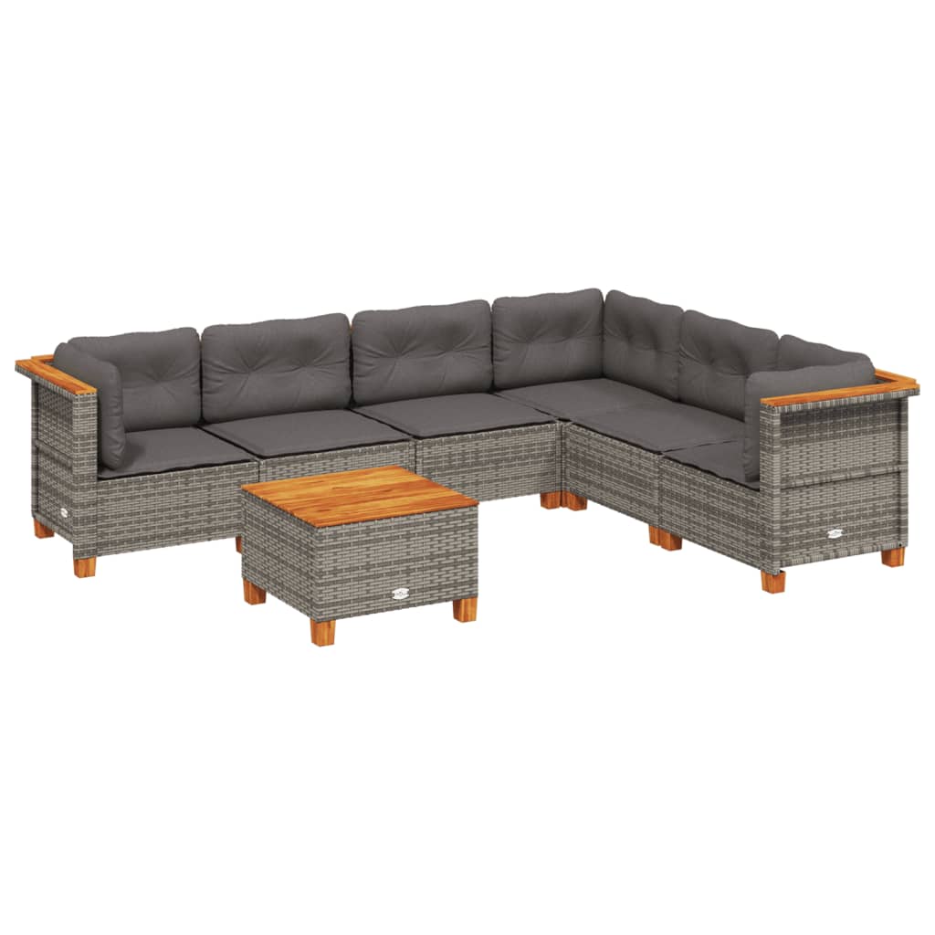 7 Piece Garden Sofa Set with Cushions Grey Poly Rattan