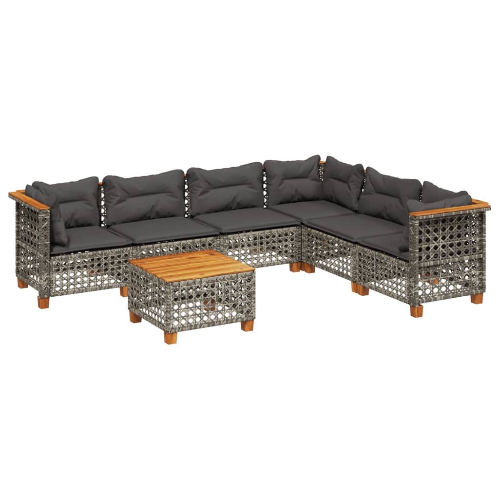 7 Piece Garden Sofa Set with Cushions Grey Poly Rattan