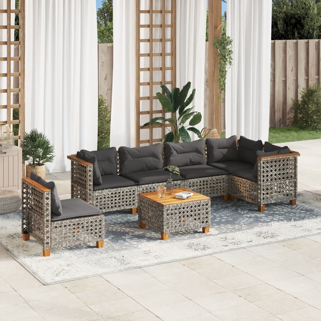 7 Piece Garden Sofa Set with Cushions Grey Poly Rattan