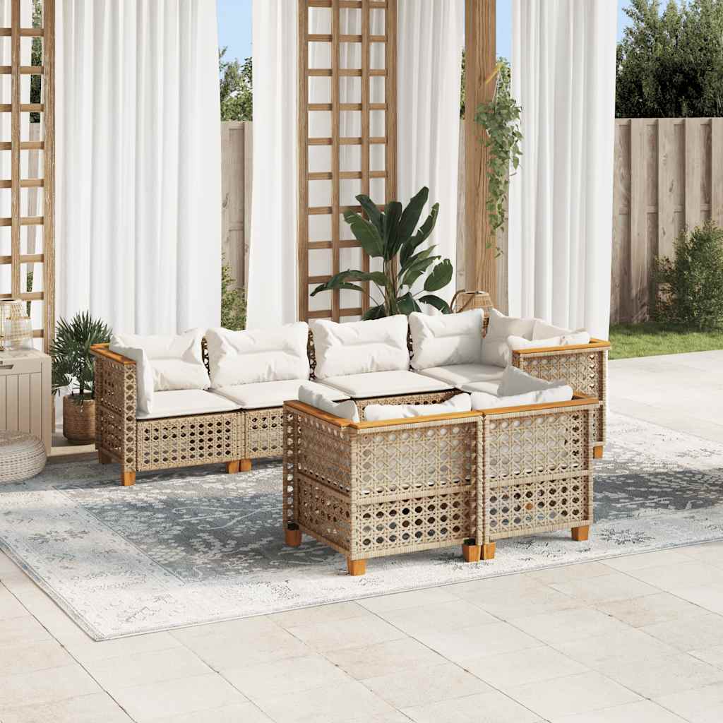 7 Piece Garden Sofa Set with Cushions Beige Poly Rattan