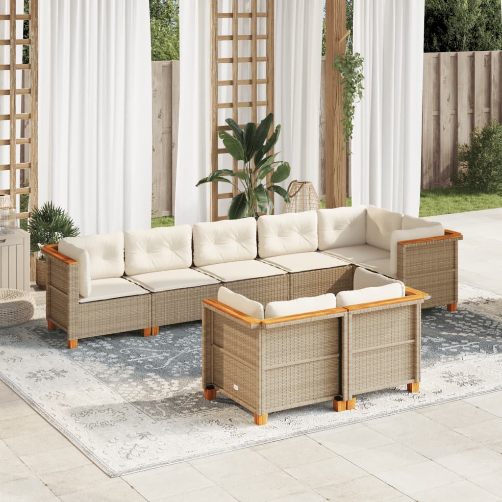 8 Piece Garden Sofa Set with Cushions Beige Poly Rattan