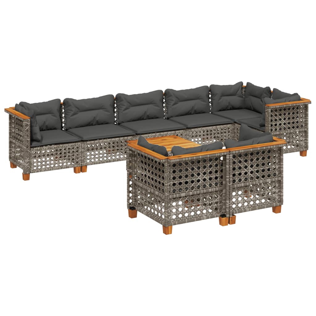9 Piece Garden Sofa Set with Cushions Grey Poly Rattan