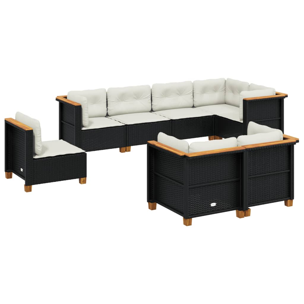 8 Piece Garden Sofa Set with Cushions Black Poly Rattan