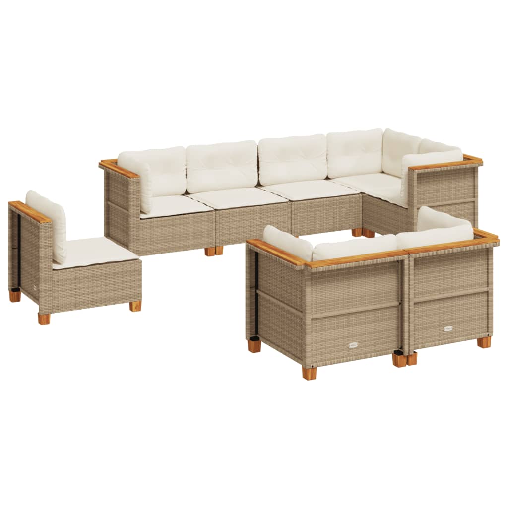 8 Piece Garden Sofa Set with Cushions Beige Poly Rattan