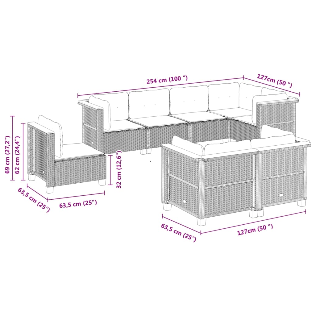 8 Piece Garden Sofa Set with Cushions Beige Poly Rattan