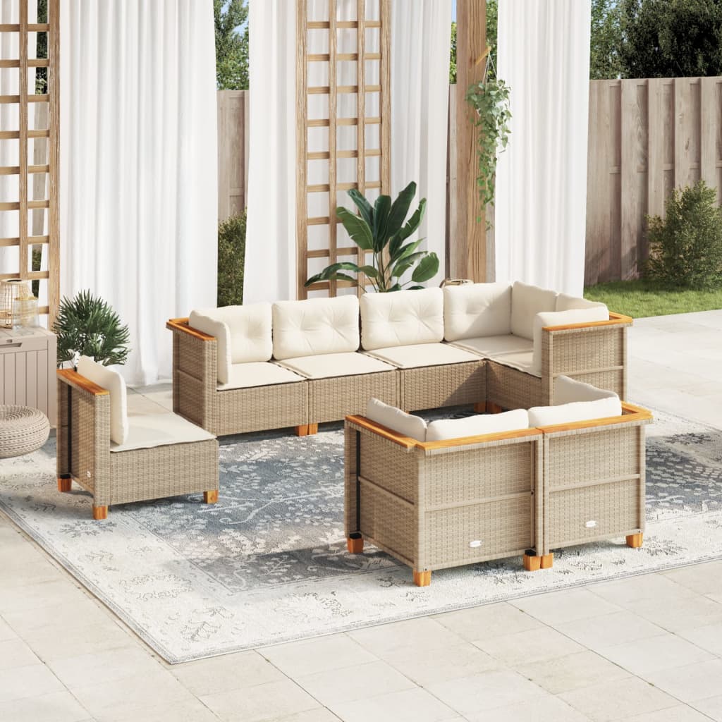 8 Piece Garden Sofa Set with Cushions Beige Poly Rattan