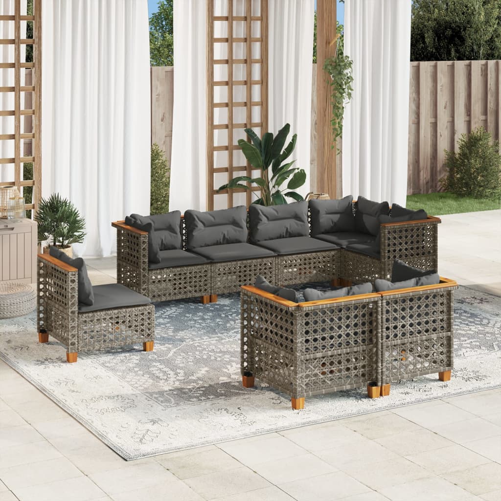 8 Piece Garden Sofa Set with Cushions Grey Poly Rattan