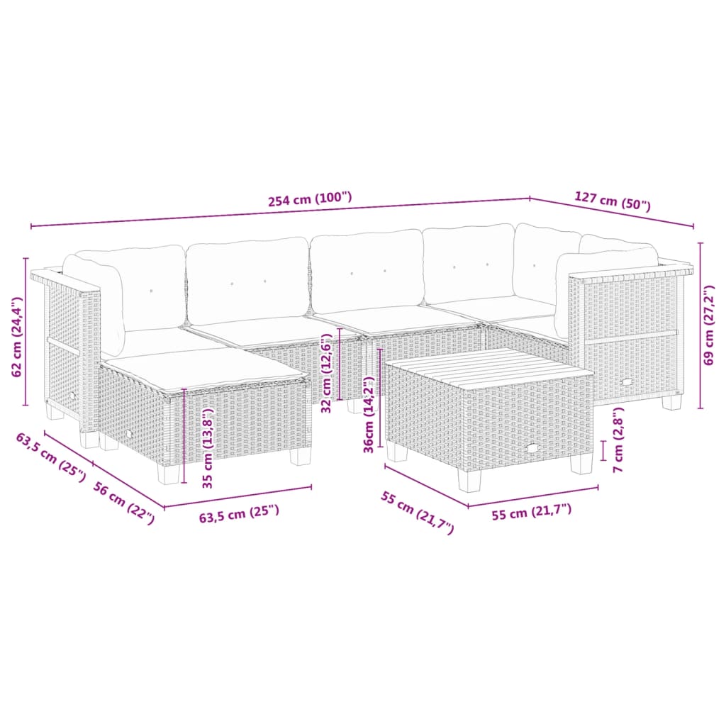 7 Piece Garden Sofa Set with Cushions Black Poly Rattan