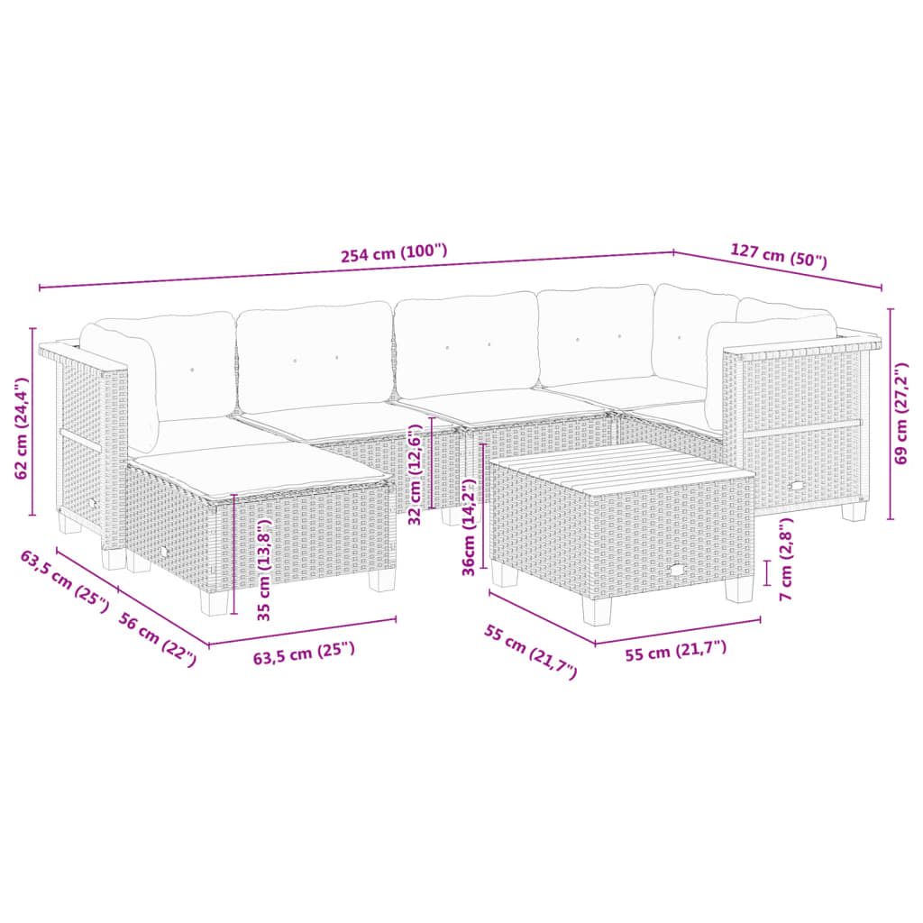 7 Piece Garden Sofa Set with Cushions Grey Poly Rattan