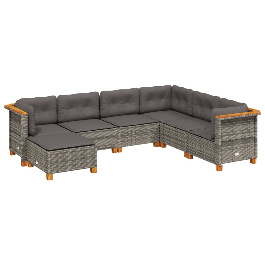 7 Piece Garden Sofa Set with Cushions Grey Poly Rattan