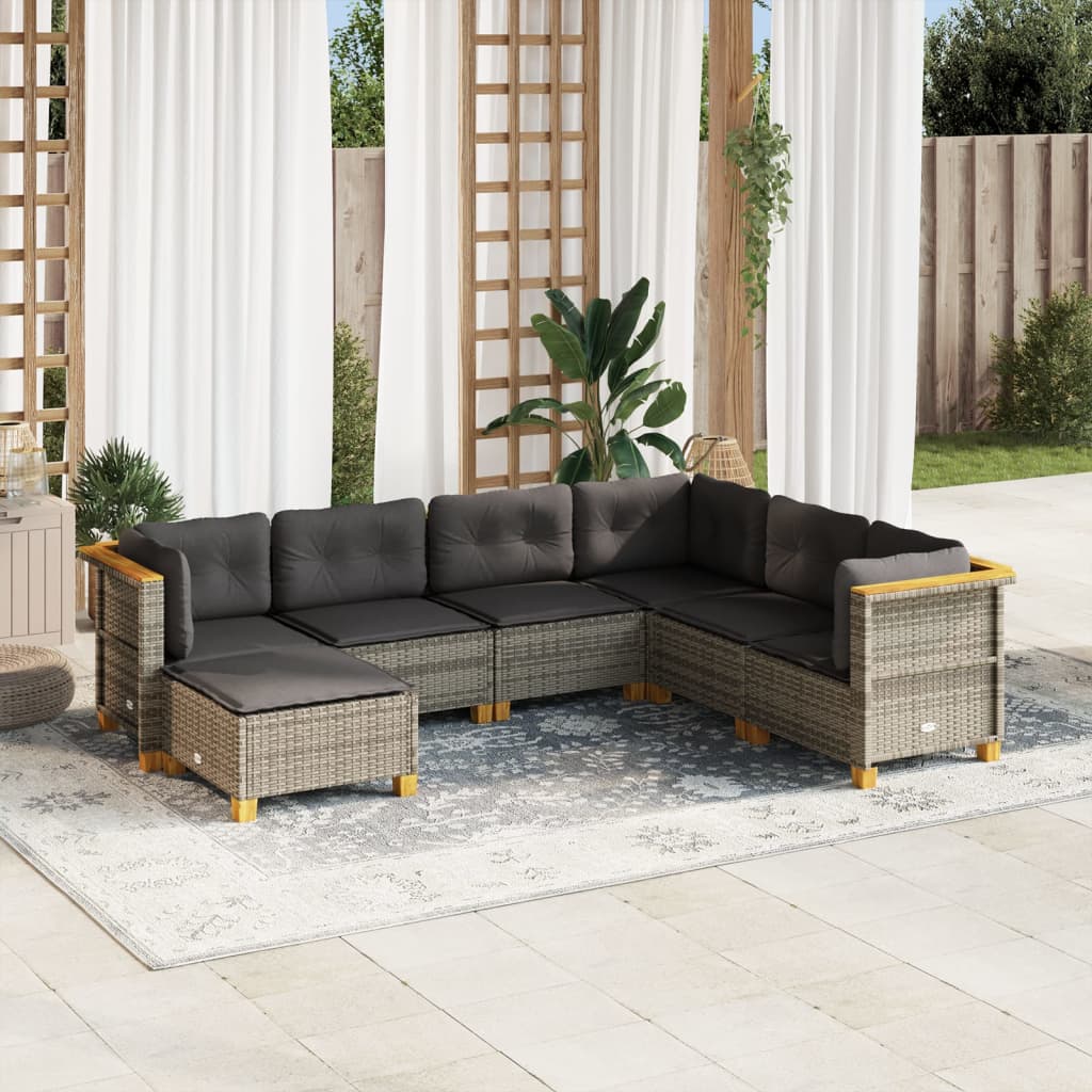 7 Piece Garden Sofa Set with Cushions Grey Poly Rattan