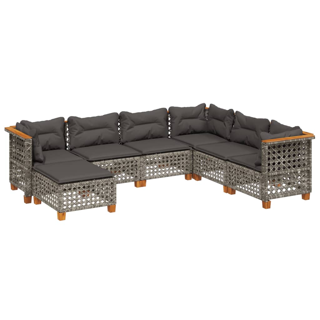 7 Piece Garden Sofa Set with Cushions Grey Poly Rattan