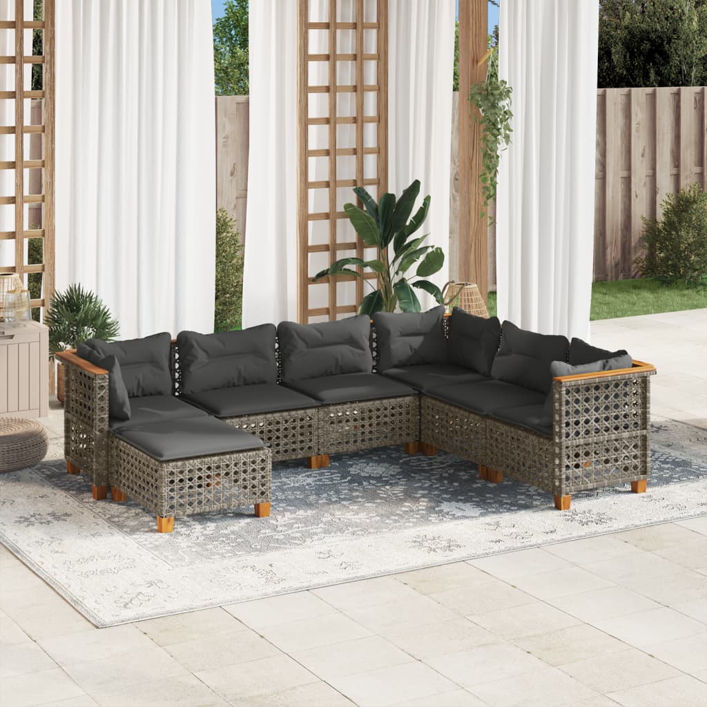 7 Piece Garden Sofa Set with Cushions Grey Poly Rattan