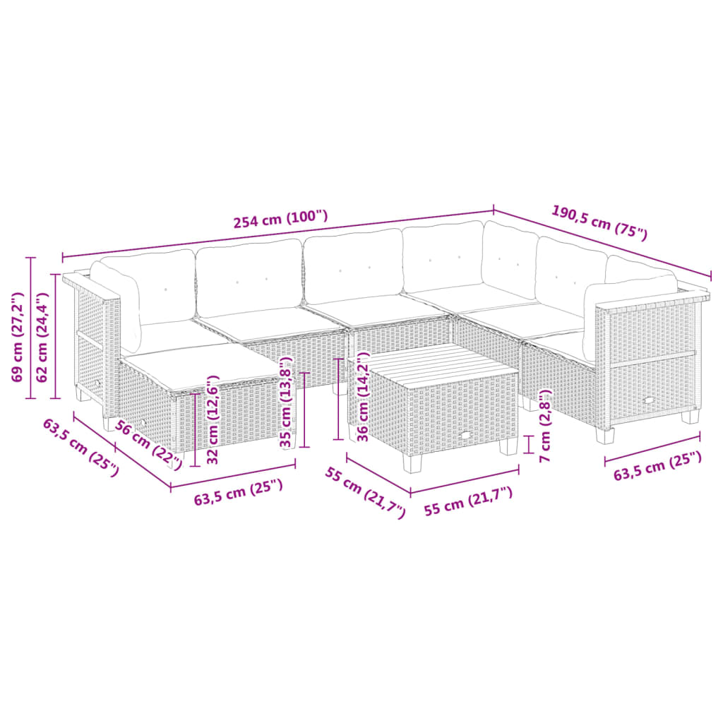 8 Piece Garden Sofa Set with Cushions Black Poly Rattan