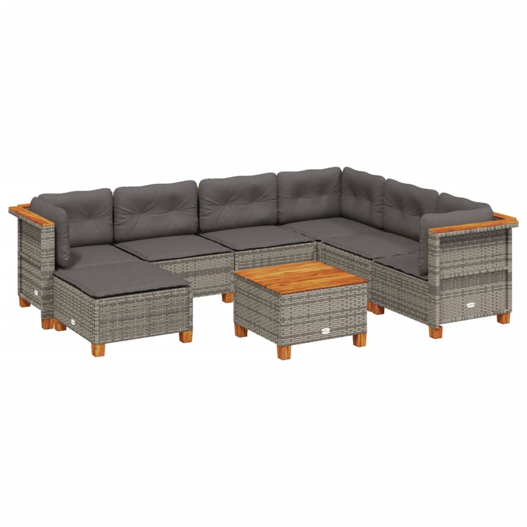 8 Piece Garden Sofa Set with Cushions Grey Poly Rattan