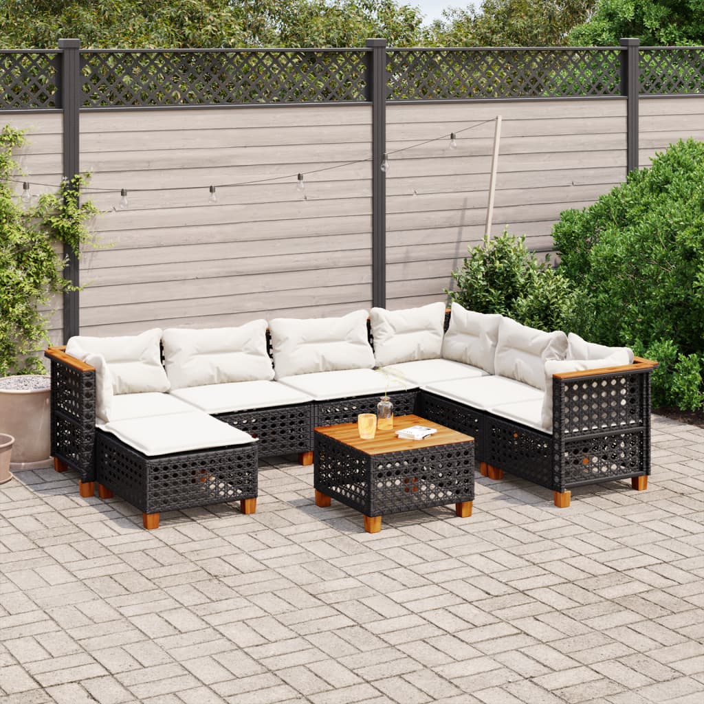 8 Piece Garden Sofa Set with Cushions Black Poly Rattan