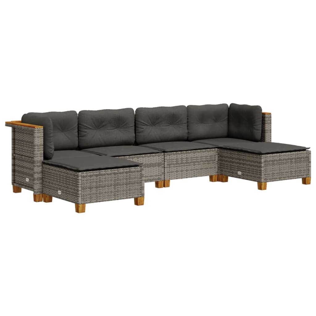 6 Piece Garden Sofa Set with Cushions Grey Poly Rattan