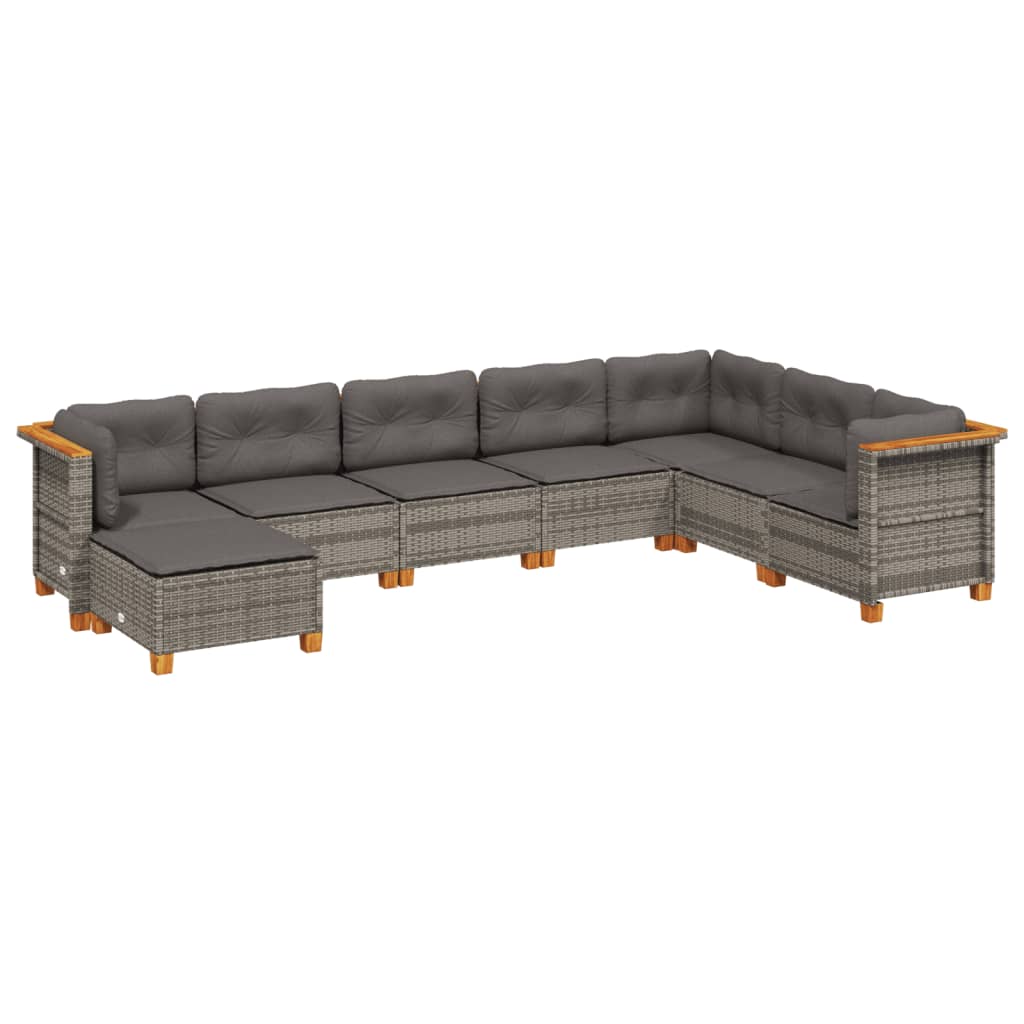 8 Piece Garden Sofa Set with Cushions Grey Poly Rattan