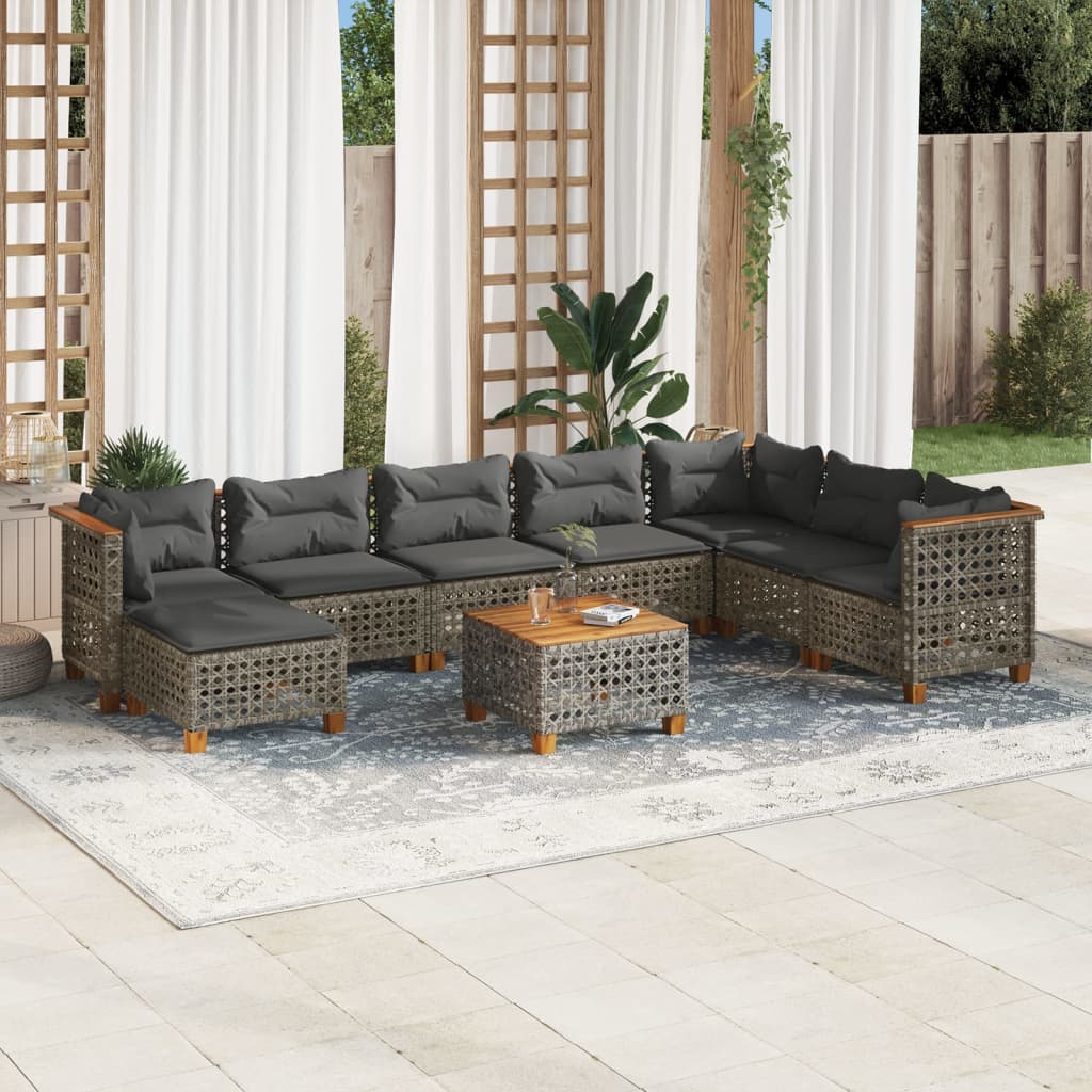 9 Piece Garden Sofa Set with Cushions Grey Poly Rattan