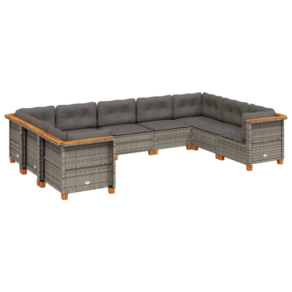 9 Piece Garden Sofa Set with Cushions Grey Poly Rattan