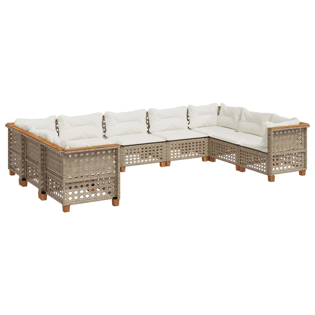 9 Piece Garden Sofa Set with Cushions Beige Poly Rattan