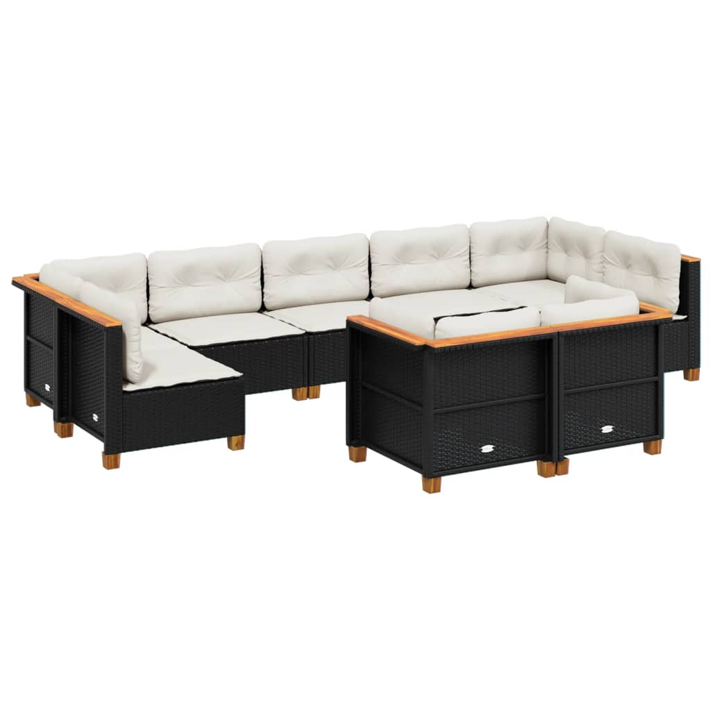 9 Piece Garden Sofa Set with Cushions Black Poly Rattan