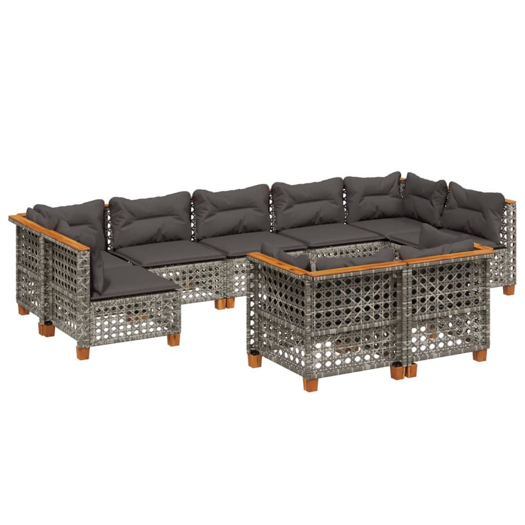 9 Piece Garden Sofa Set with Cushions Grey Poly Rattan