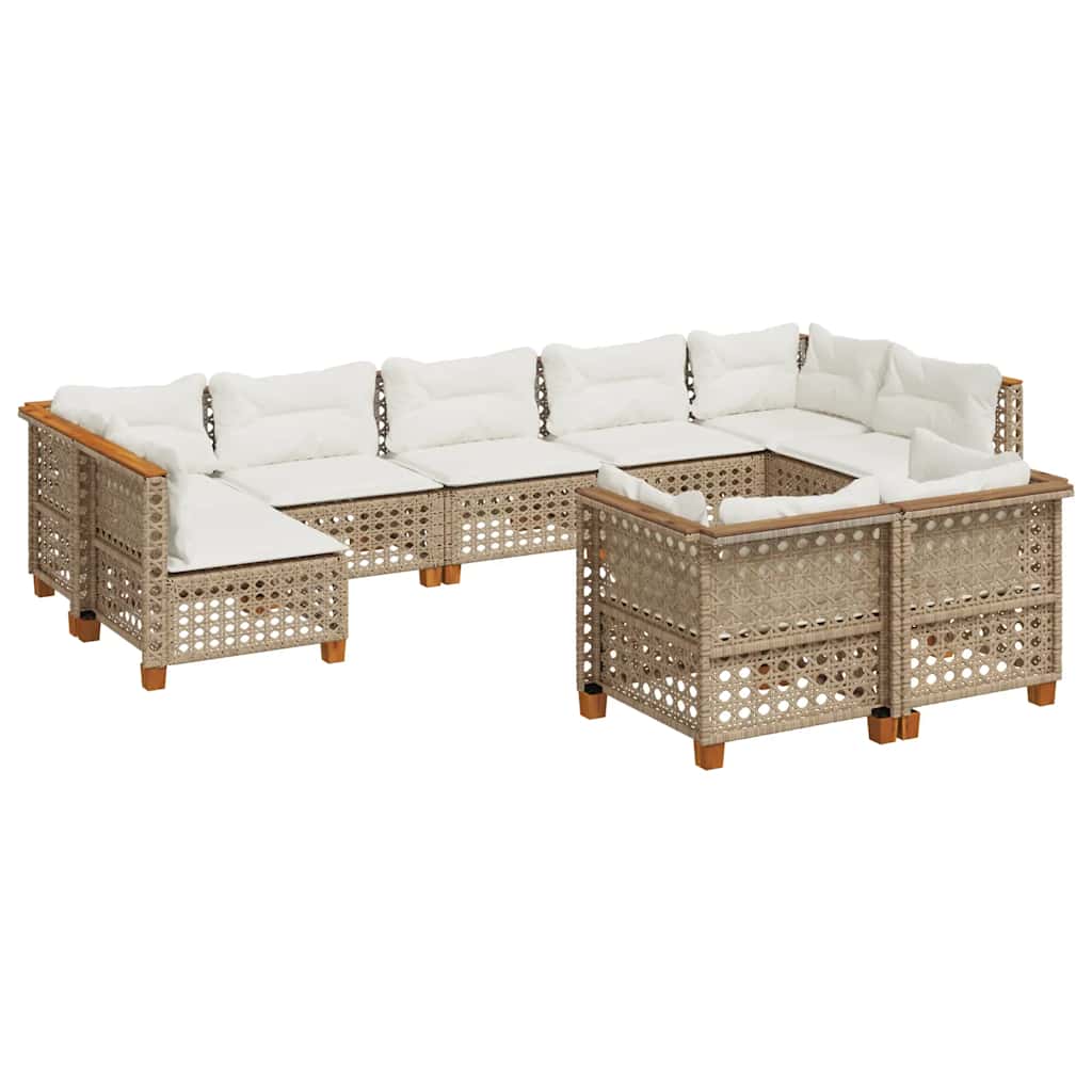 9 Piece Garden Sofa Set with Cushions Beige Poly Rattan