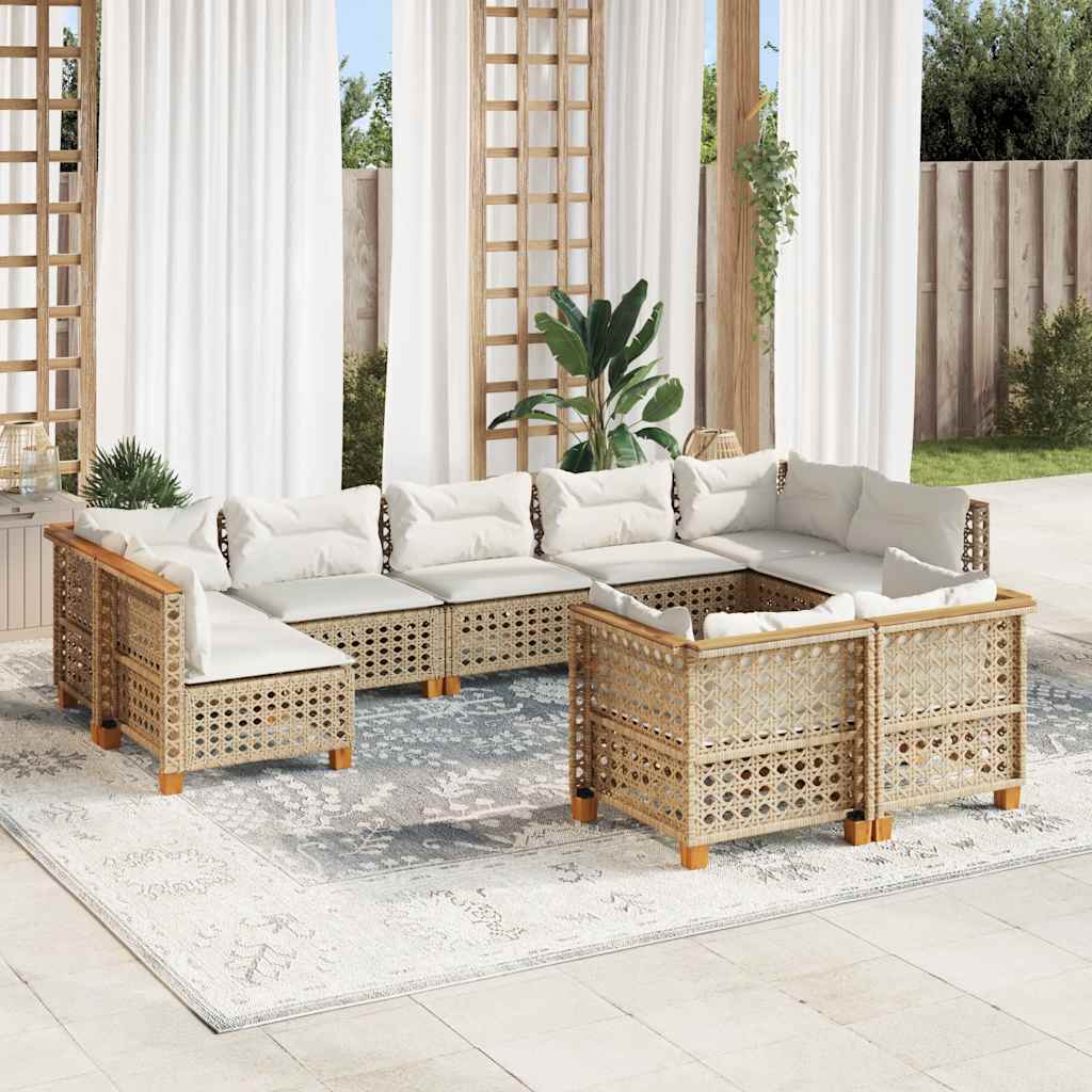 9 Piece Garden Sofa Set with Cushions Beige Poly Rattan