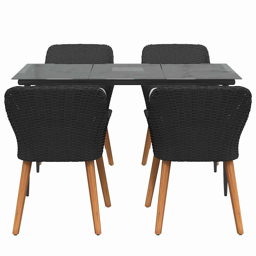 Garden Dining Set with Cushion 5 pcs Black Poly Rattan