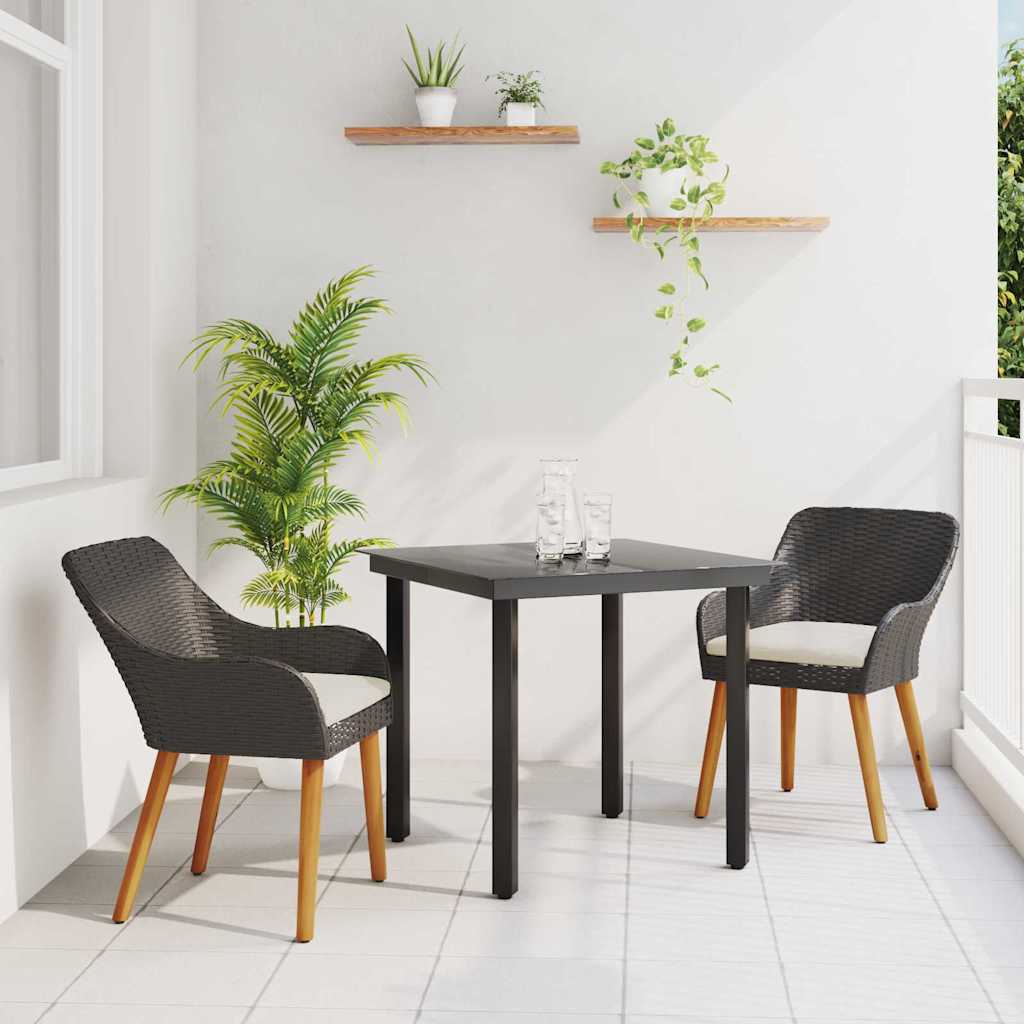 Garden Dining Set 3 pcs Black Poly Rattan