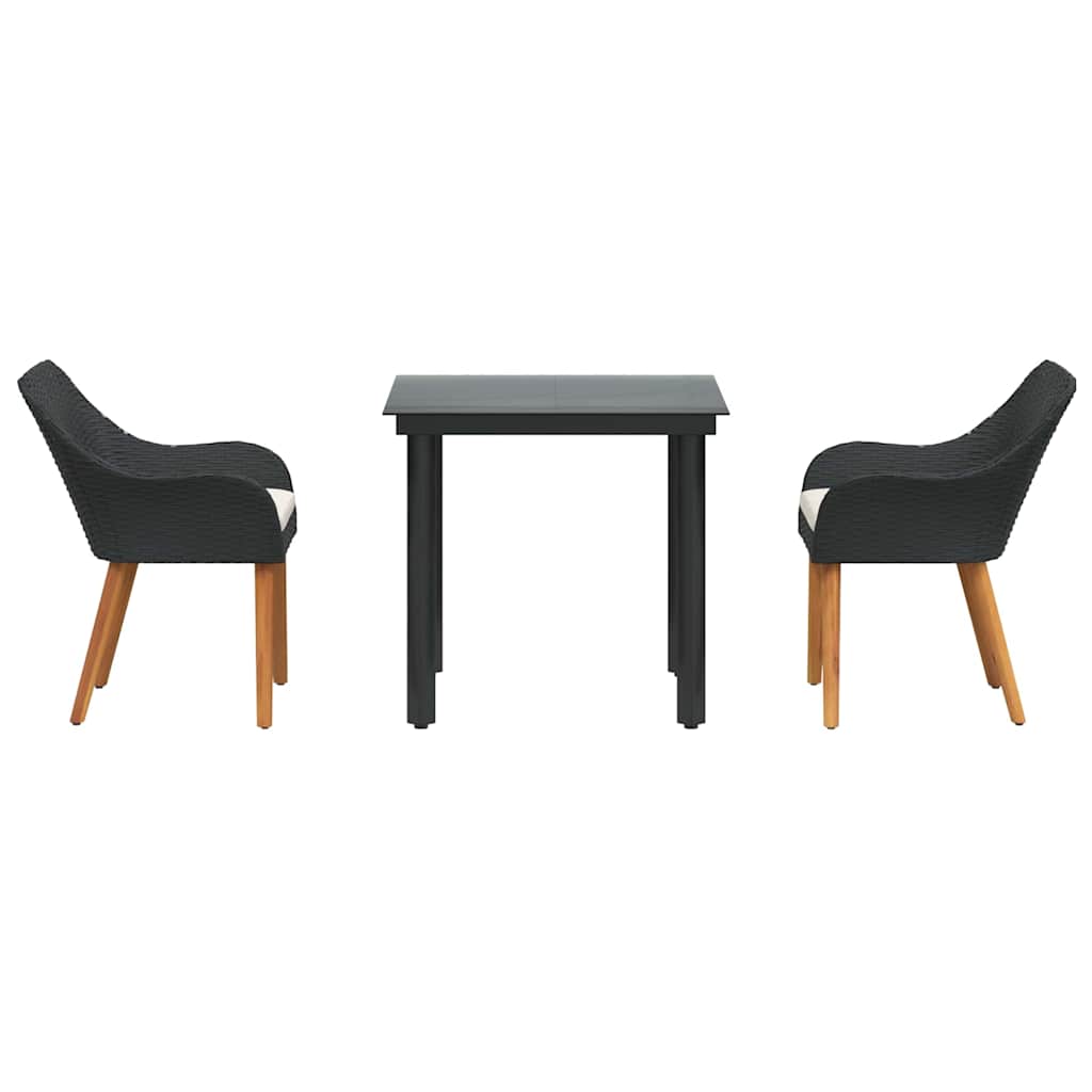Garden Dining Set 3 pcs Black Poly Rattan