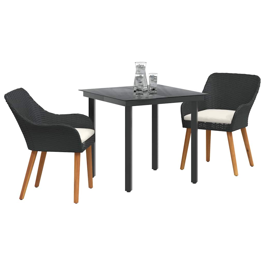 Garden Dining Set 3 pcs Black Poly Rattan