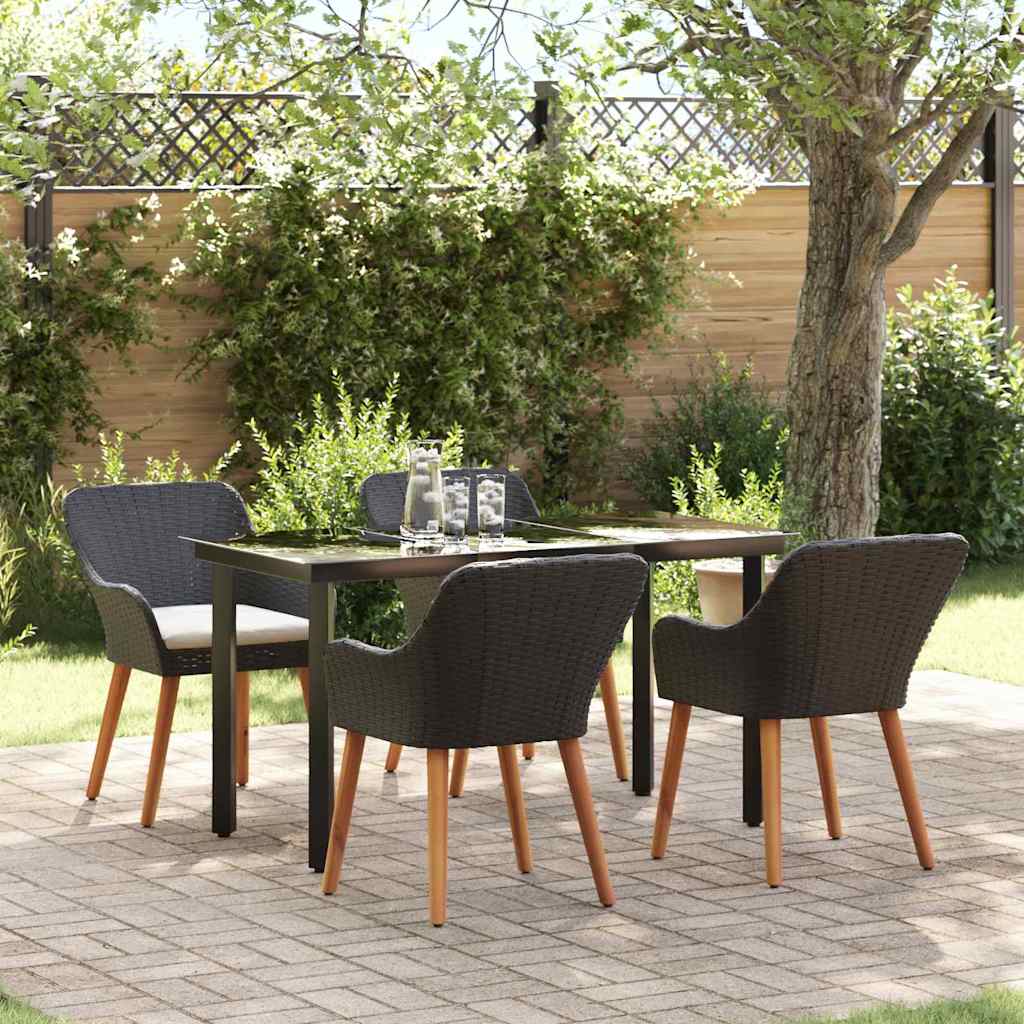 Garden Dining Set with Cushion 5 pcs Black Poly Rattan