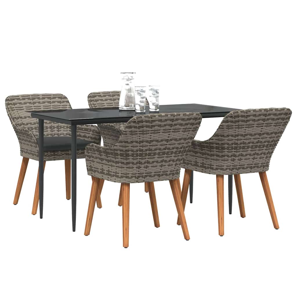 Garden Dining Set with Cushion 5 pcs Grey Poly Rattan